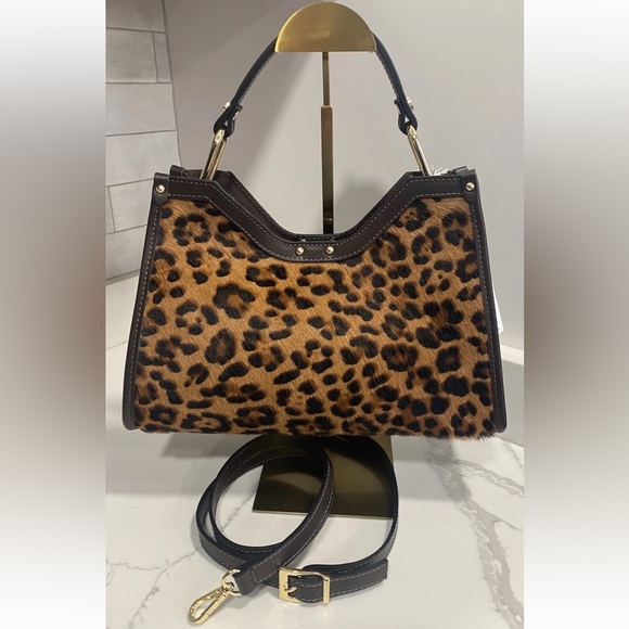 🆕 Cheval Firenze 🇮🇹 Leather Leopard Print Crossbody Handbag With Pouch - Picture 5 of 15